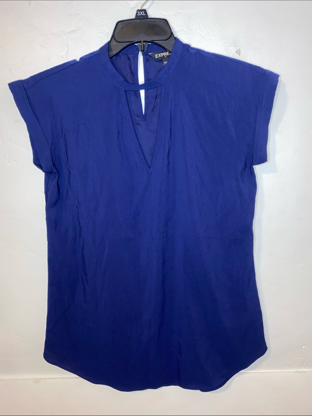 Express Royal Blue Keyhole Cap Sleeve Blouse